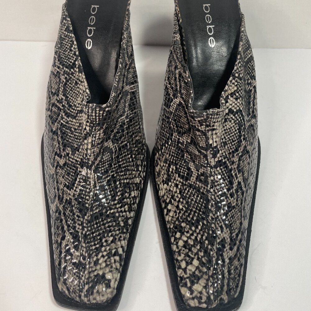 Bebe Grey Snakeskin Mule Square Toe